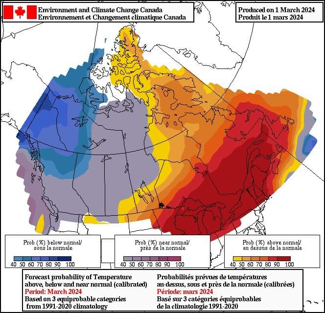 March temperature outlook via Environment Canada 