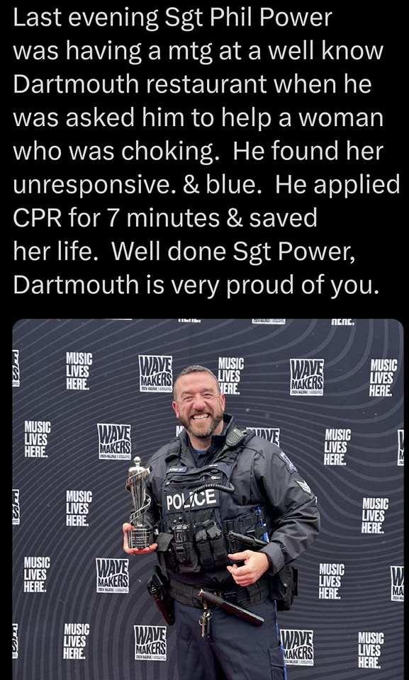 HRP Sgt saves choking victim in Dartmouth