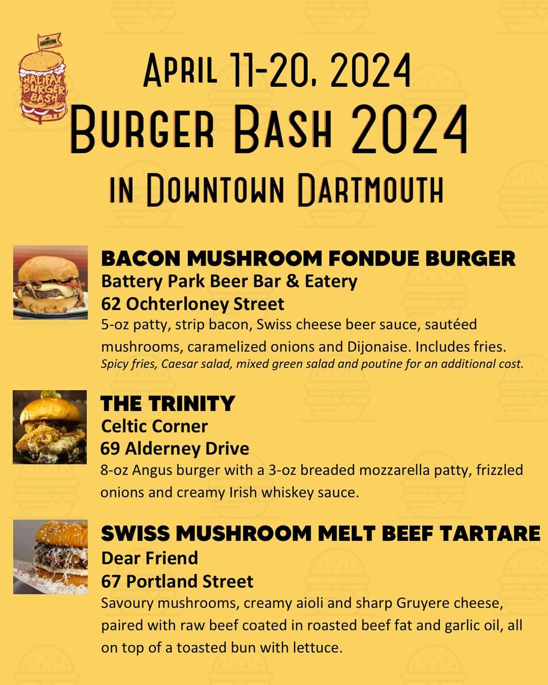 The 12th annual Halifax Burger Bash is almost here!! From April 11-20, 2024, loads of businesses will be serving up amazing burger offerings!