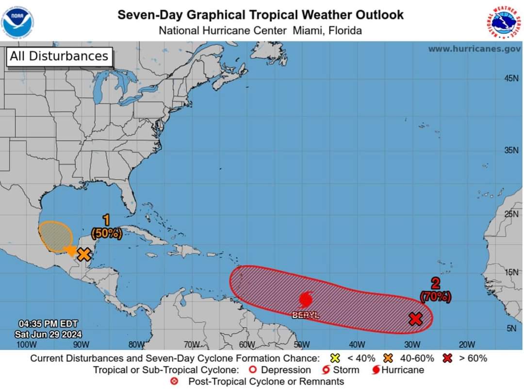Hurricane ‘Beryl’, becomes the 1st Hurricane of the 2024 Atlantic Hurricane Season, and forecast to become the 1st Major Hurricane by Monday