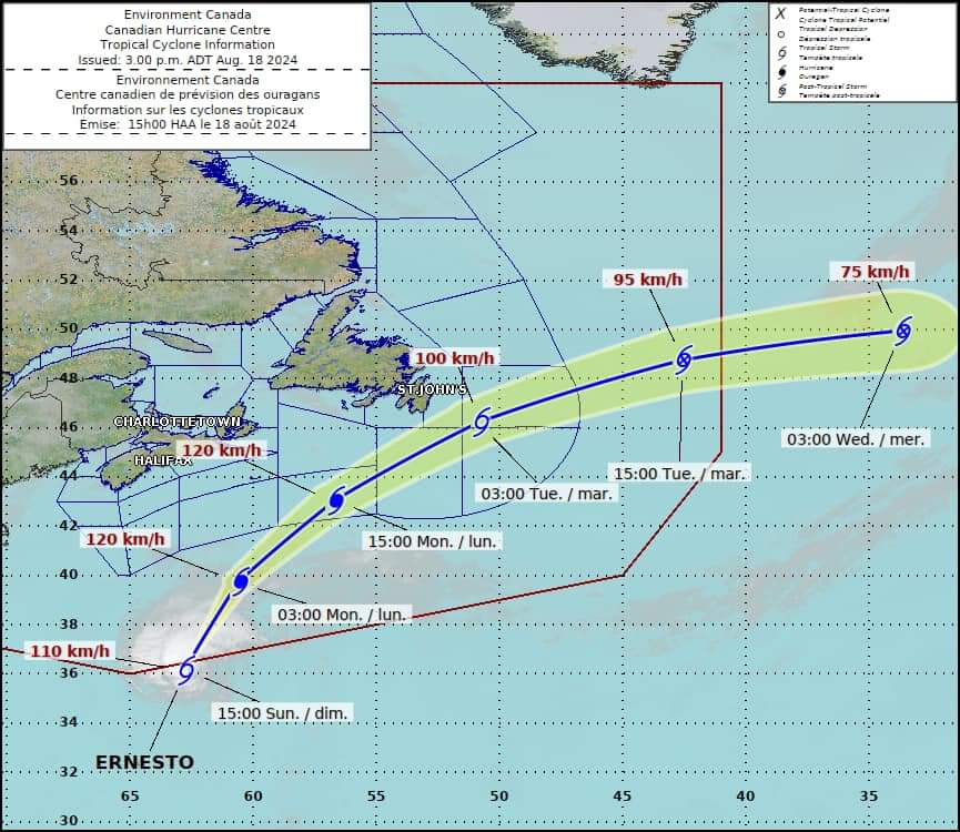Tropical Storm Ernesto enters the Canadian Hurricane Centre Response Zone