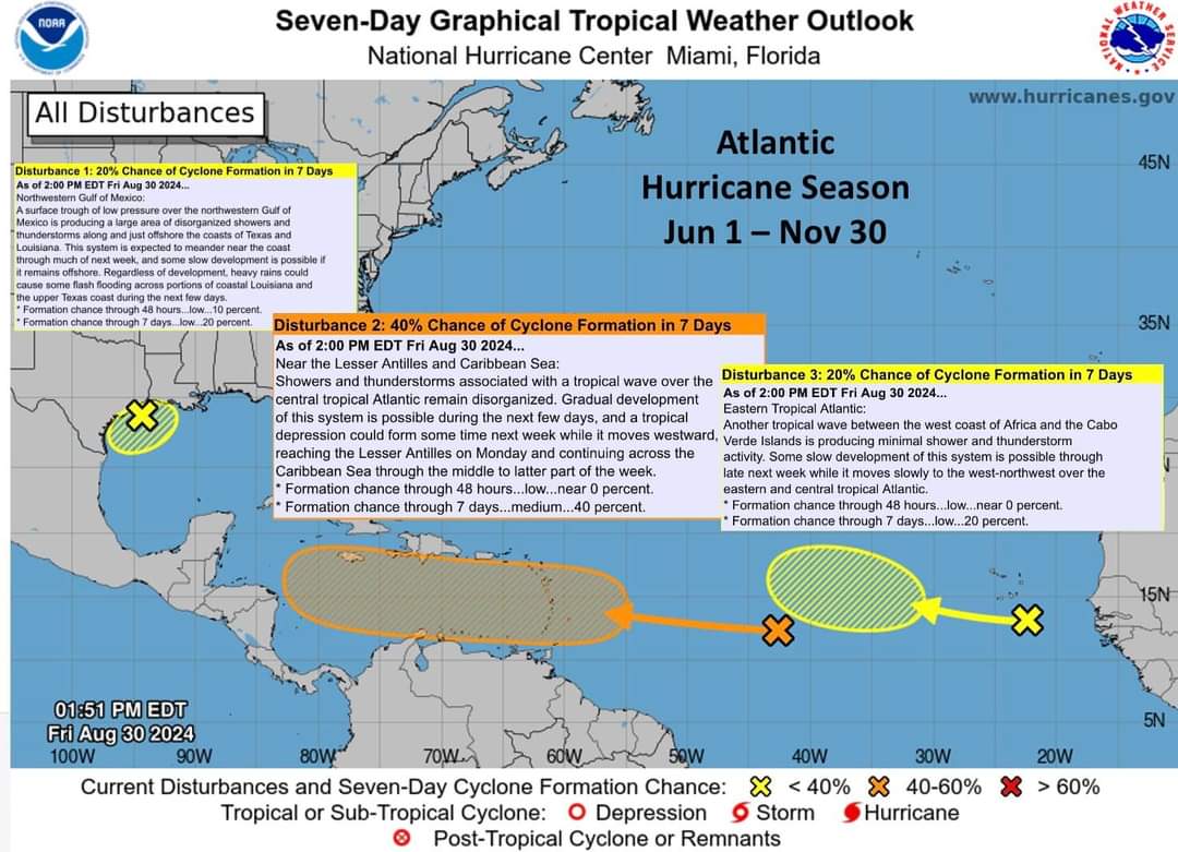 Potential for Atlantic Tropical Cyclone formation in the next 7-days (West to East)