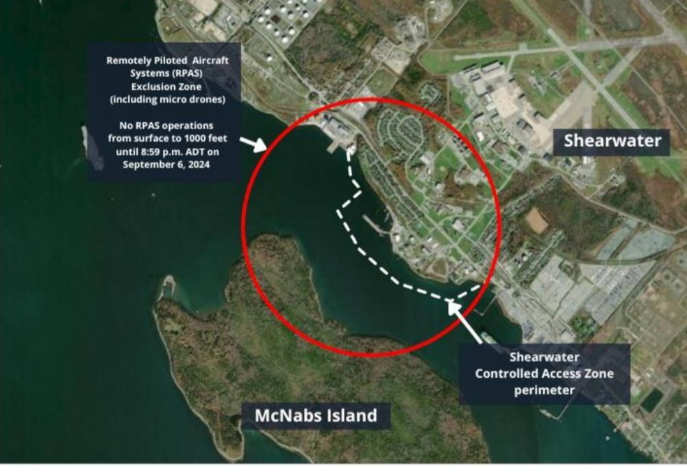 Airspace restrictions and Halifax Harbour public access restrictions in effect in the vicinity of Lower Shearwater