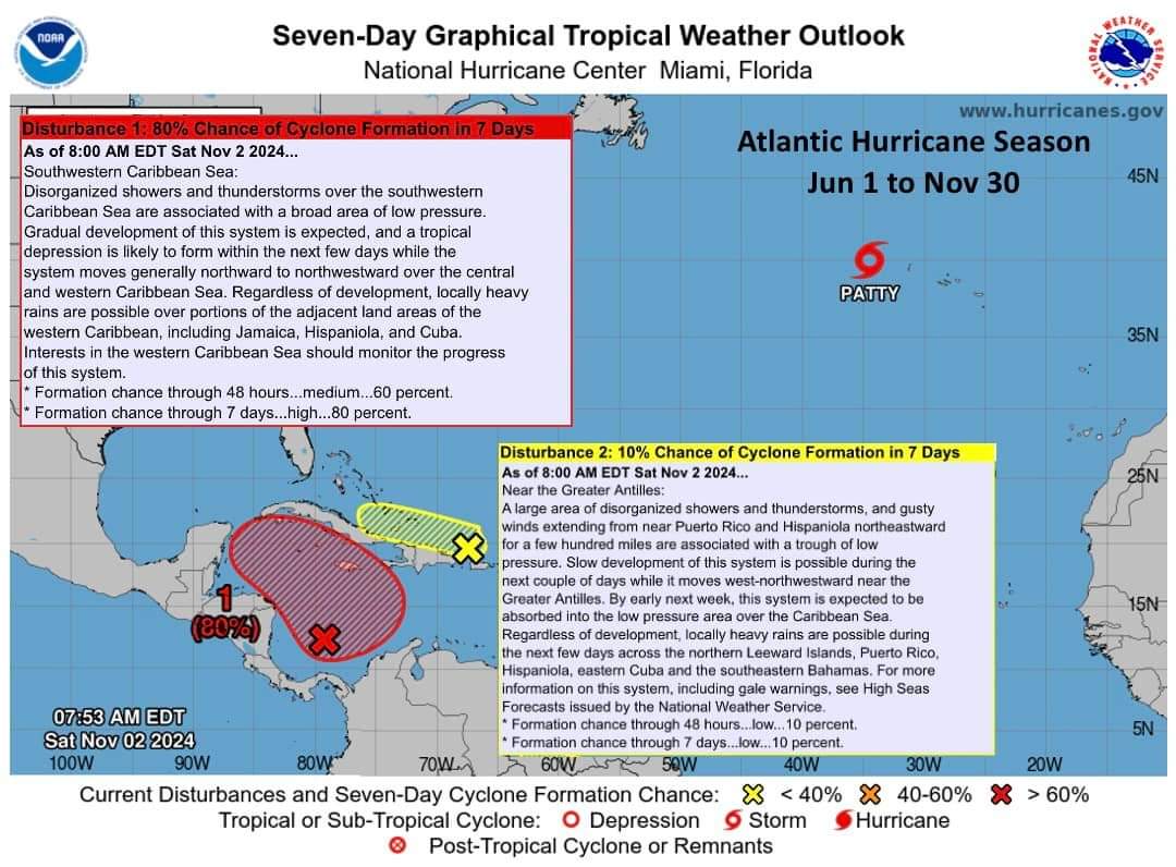 Subtropical Storm Patty forms over the Northern Atlantic becoming the 16th named storm of the 2024 Atlantic Hurricane Season