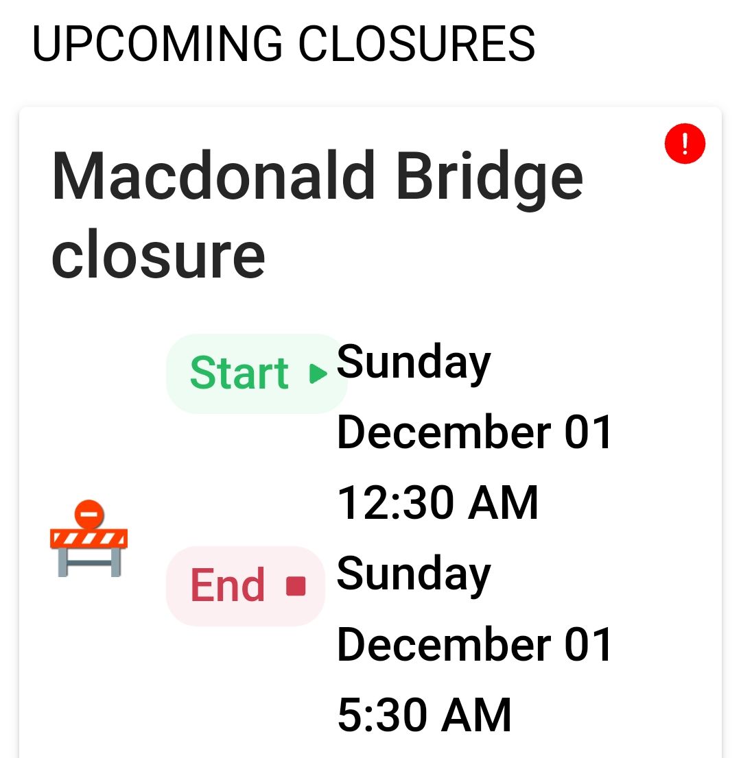 Upcoming Macdonald Bridge closure to take note of via HHB