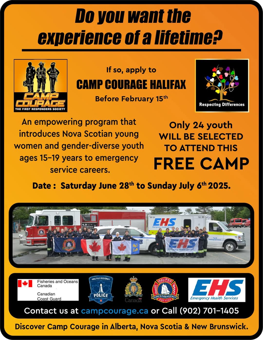 The Camp Courage application deadline is now February 15th, 2025