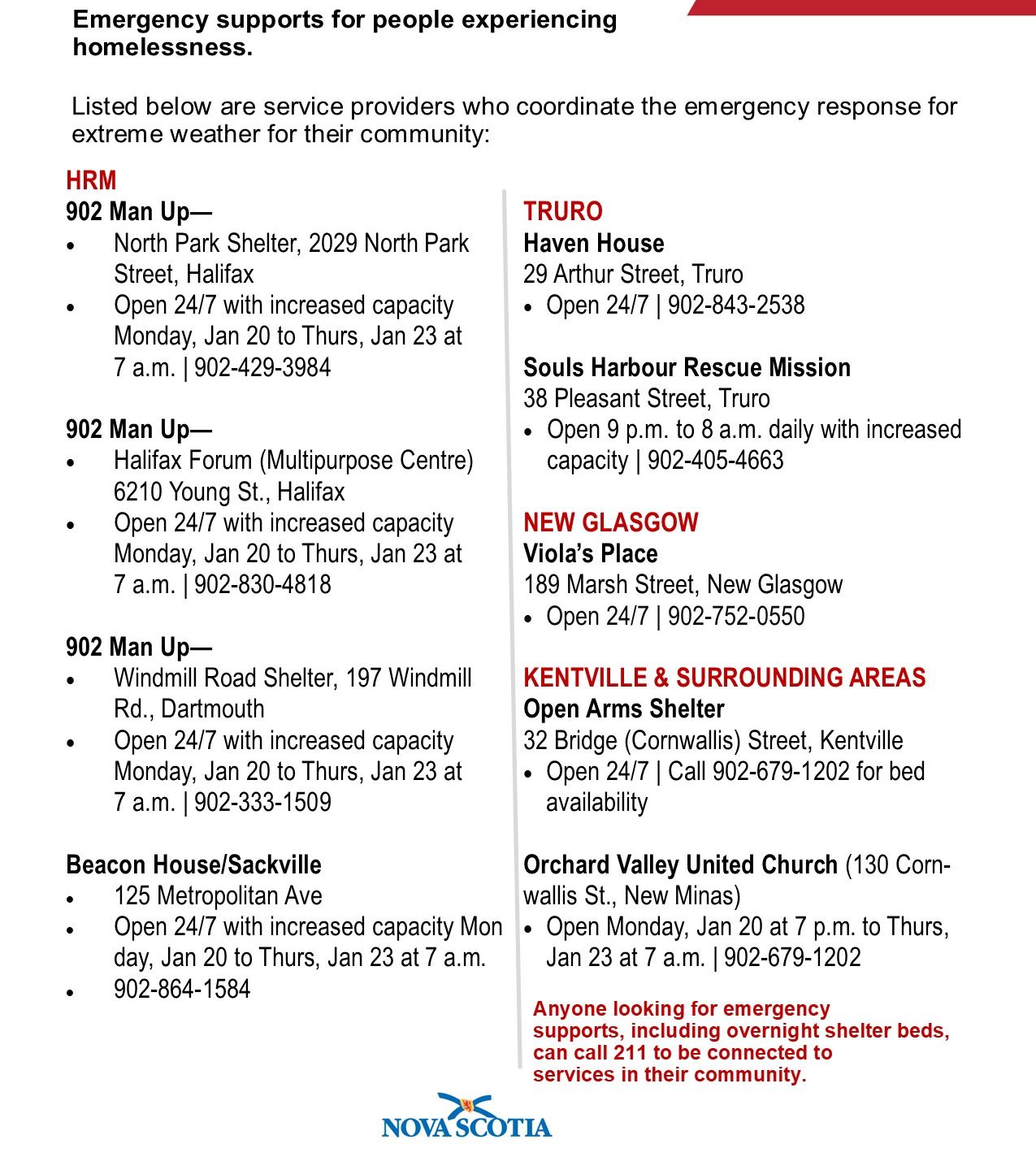 Emergency weather contacts