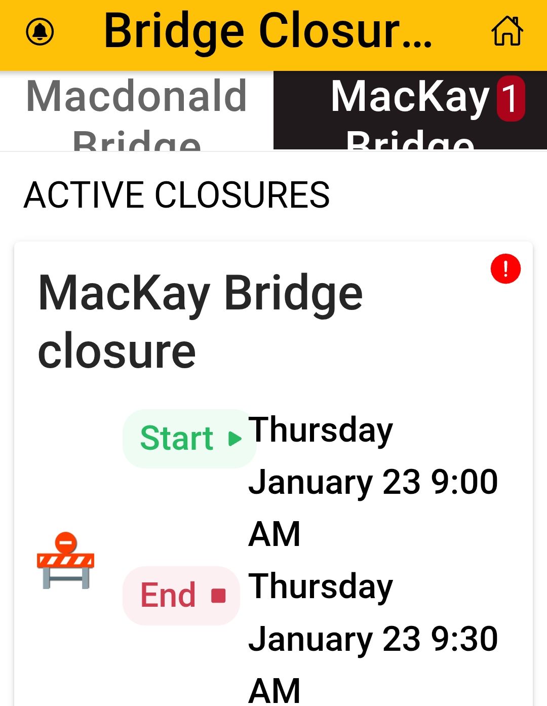 Brief MacKay Bridge closure via HHB