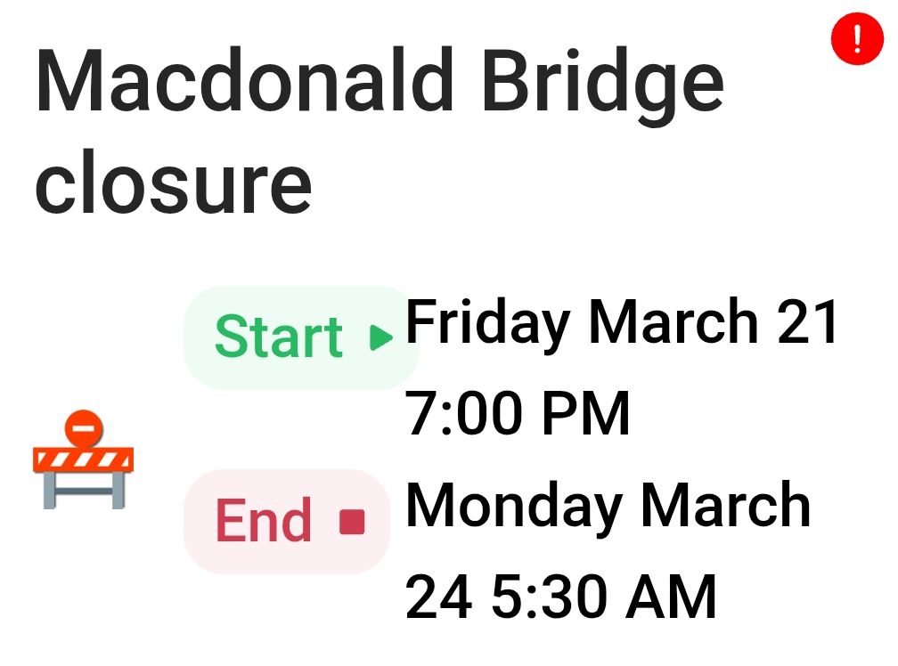 The Macdonald Bridge will be closed this weekend