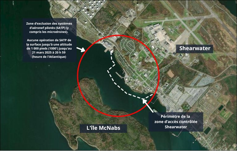 Airspace restrictions and Halifax Harbour public access restrictions in effect in the vicinity of Lower Shearwater