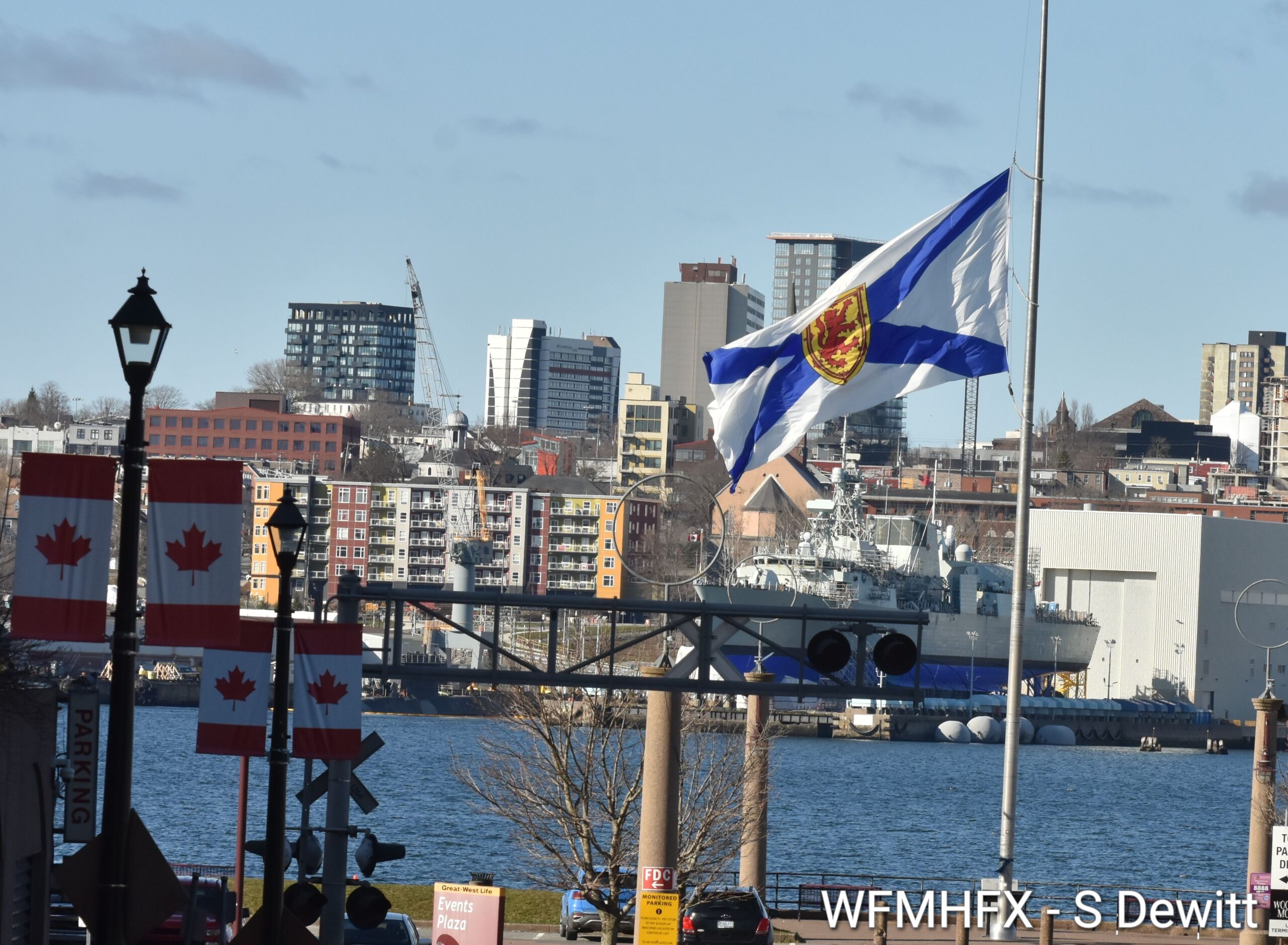 The big NS flag flies at half mast at Alderney Landing, in memory of the victims of the 2020 tragedy that shook a community, a province, and the country