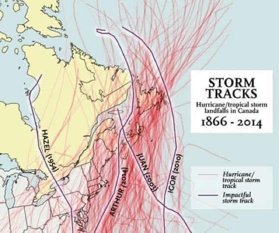 Nova Scotia is on the historic path of Storm Tracks during Hurricane Season (Jun 1 - Nov 30)