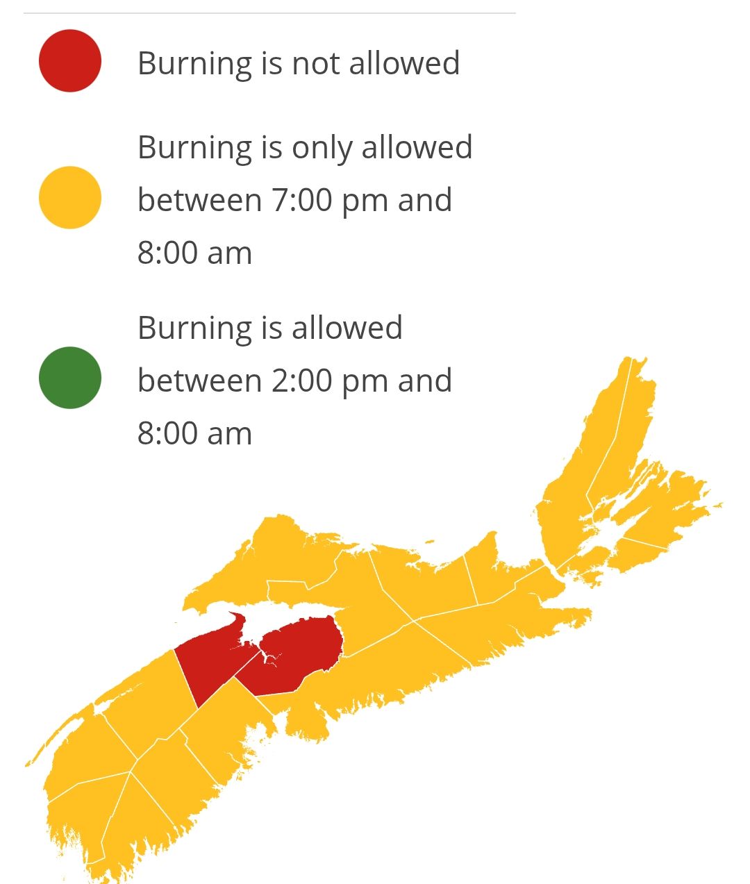 Burning restrictions are updated at 2:00 pm daily - Current Burn Map 