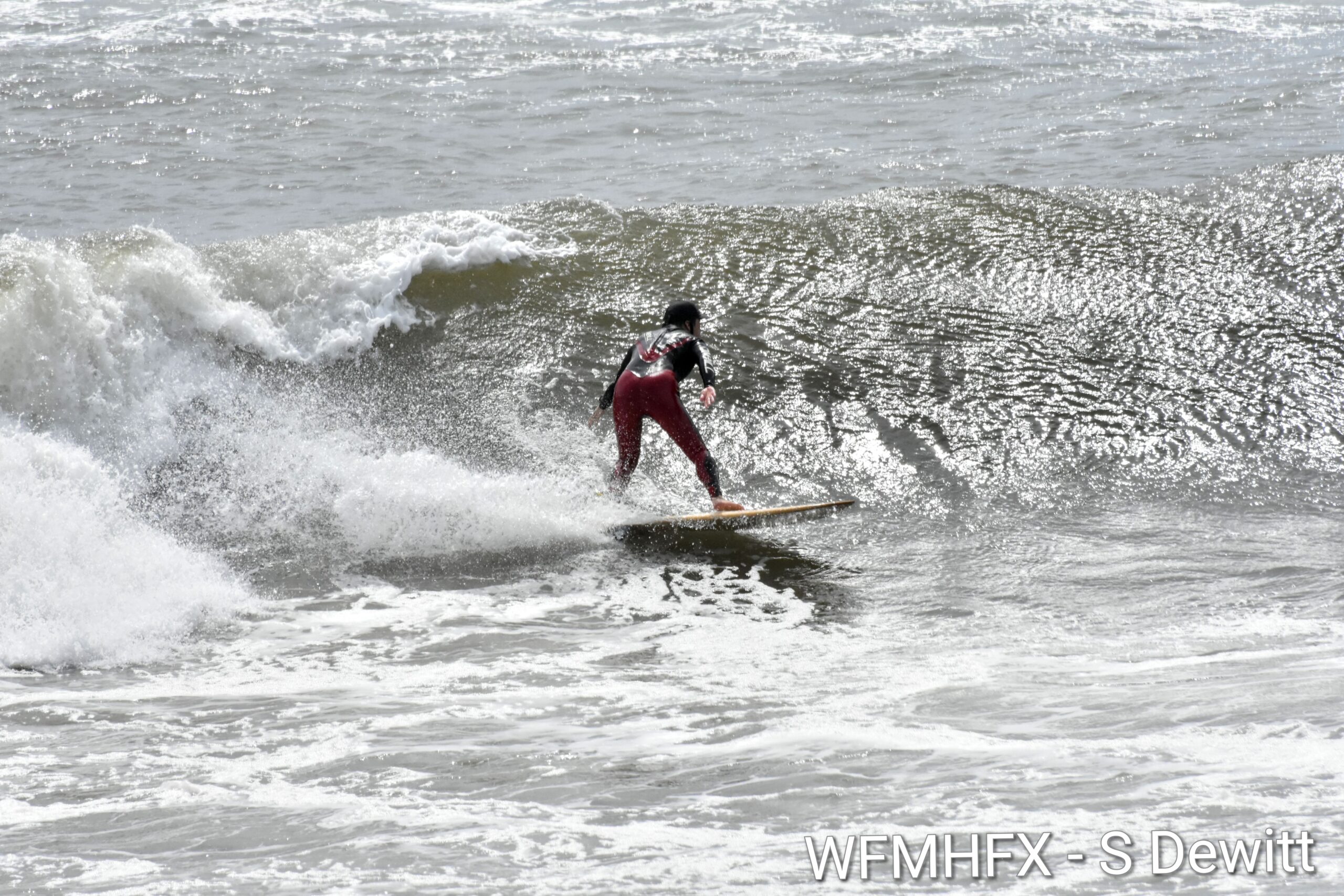 In photos - Wind and waves bash Cow Bay as a few surfers ride the low tide