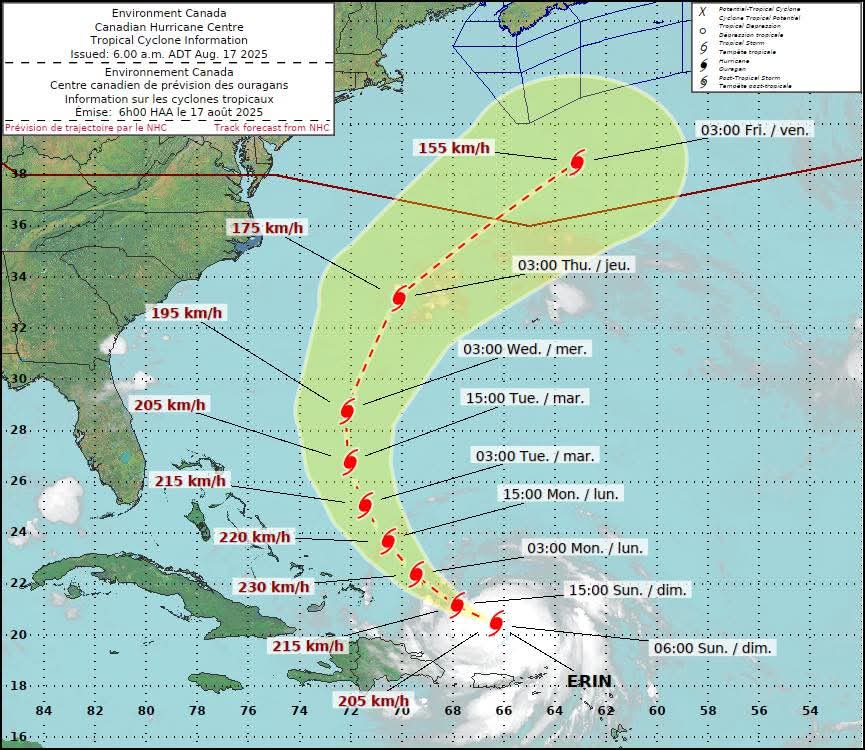Hurricane Erin exploded in strength and became a major storm in Atlantic waters just north of the Caribbean  / Potential for Atlantic Tropical Cyclone formation in the next 7-days