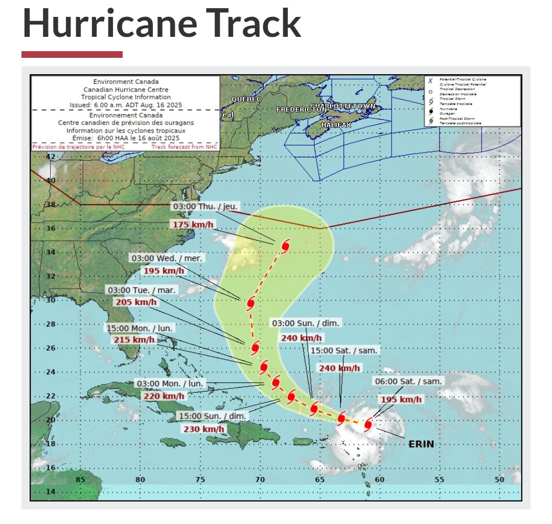 Hurricane Erin - Current tracking via Environment Canada