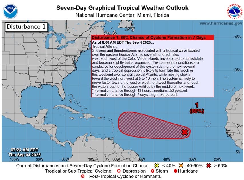 Potential for Atlantic Tropical Cyclone formation in the next 7-days