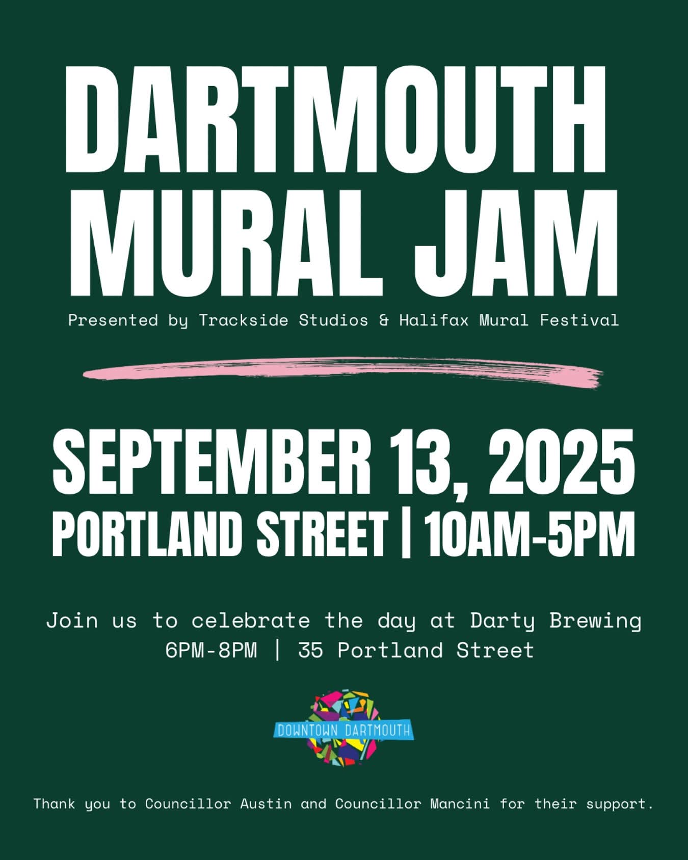 Downtown Dartmouth is getting some new murals this Saturday, September 13 during a Dartmouth Mural Jam