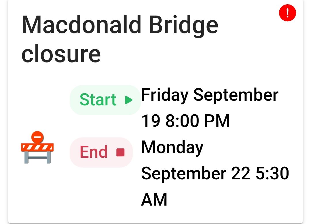 Upcoming Macdonald Bridge closure
