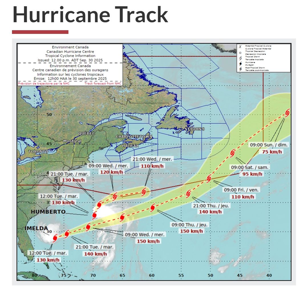 Imelda has become a Hurricane well south of the province