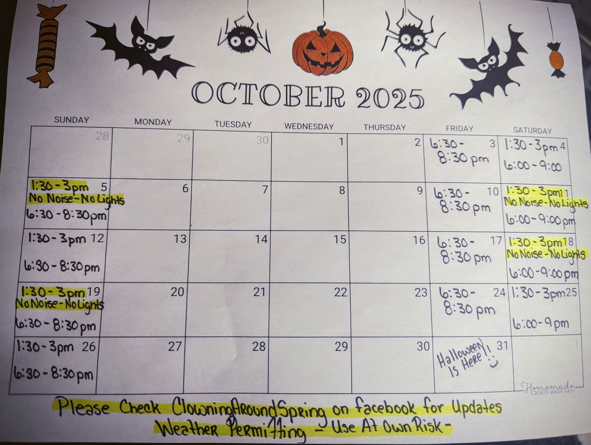 Current Clown House schedule on Spring Ave in Dartmouth