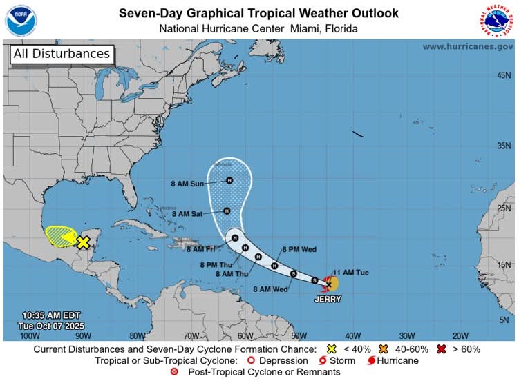 Jerry becomes the 10th Tropical Storm of the 2025 Atlantic Hurricane Season