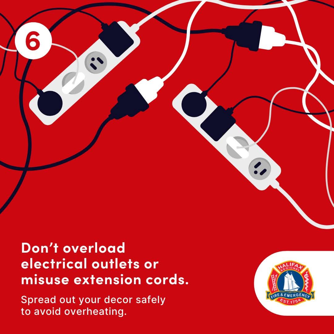 On the sixth day of holiday fire prevention, your fire department reminds you to prevent electrical outlet overloads and use extension cords safely