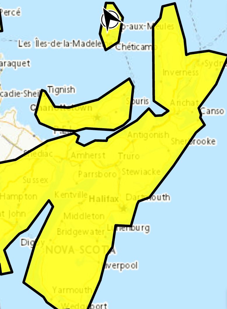 Update - Wind and Rainfall warnings (yellow) remain in effect