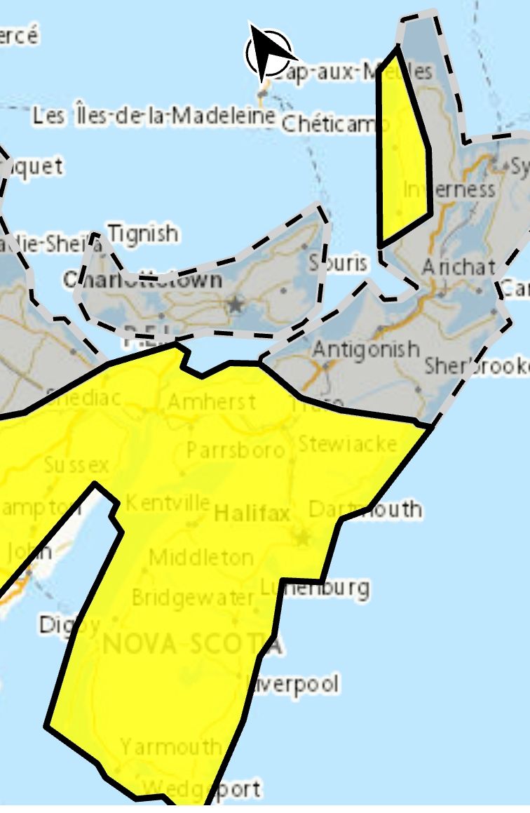 Freezing rain warning (yellow) in effect via Environment Canada