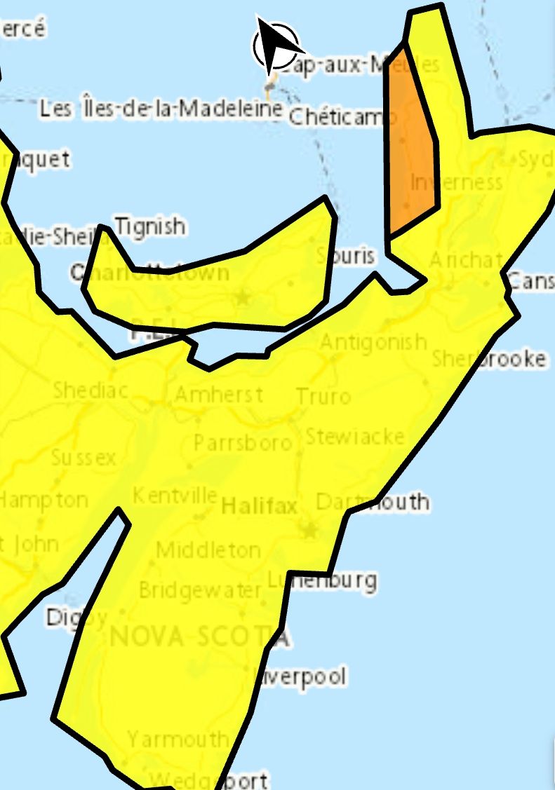 Freezing rain & Rainfall warnings in effect (yellow) 