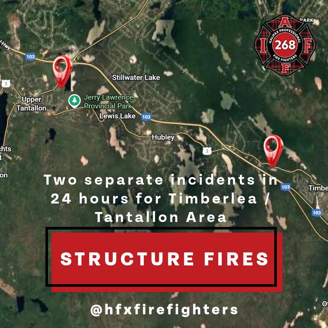 Over a 24-hour period, crews responded to two separate incidents in the Timberlea–Tantallon area
