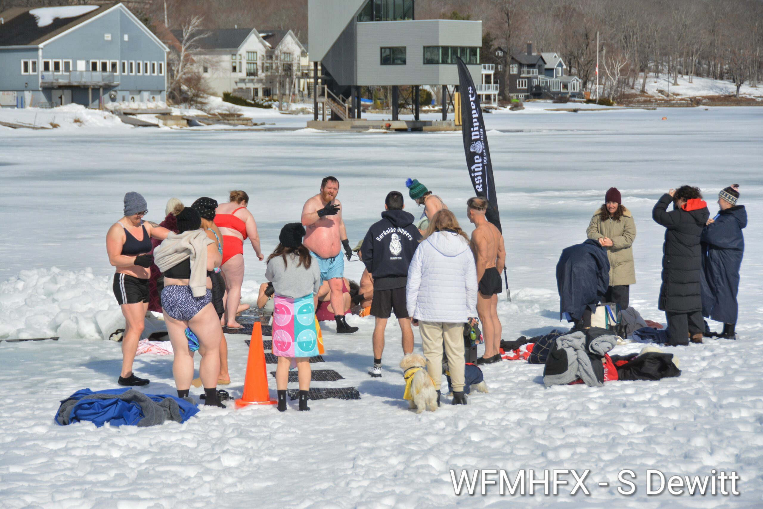 In photos - Marching on as the Darkside Dippers plunge on! Smile as the Darkside Dippers take on the chilly waters of Lake Banook! 