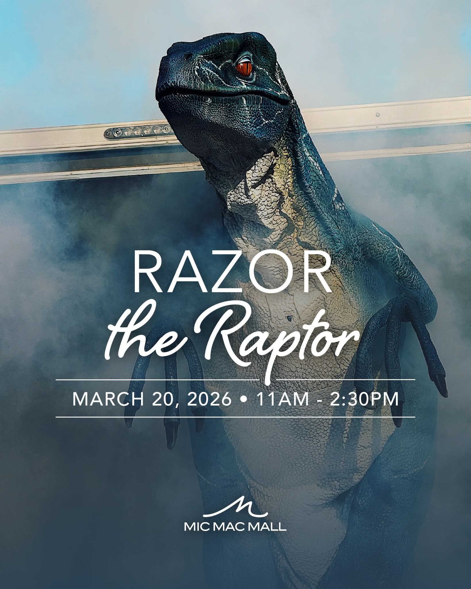Meet Razor the Raptor and snap a photo as she stops by Mic Mac Mall for a dino-sized visit!
