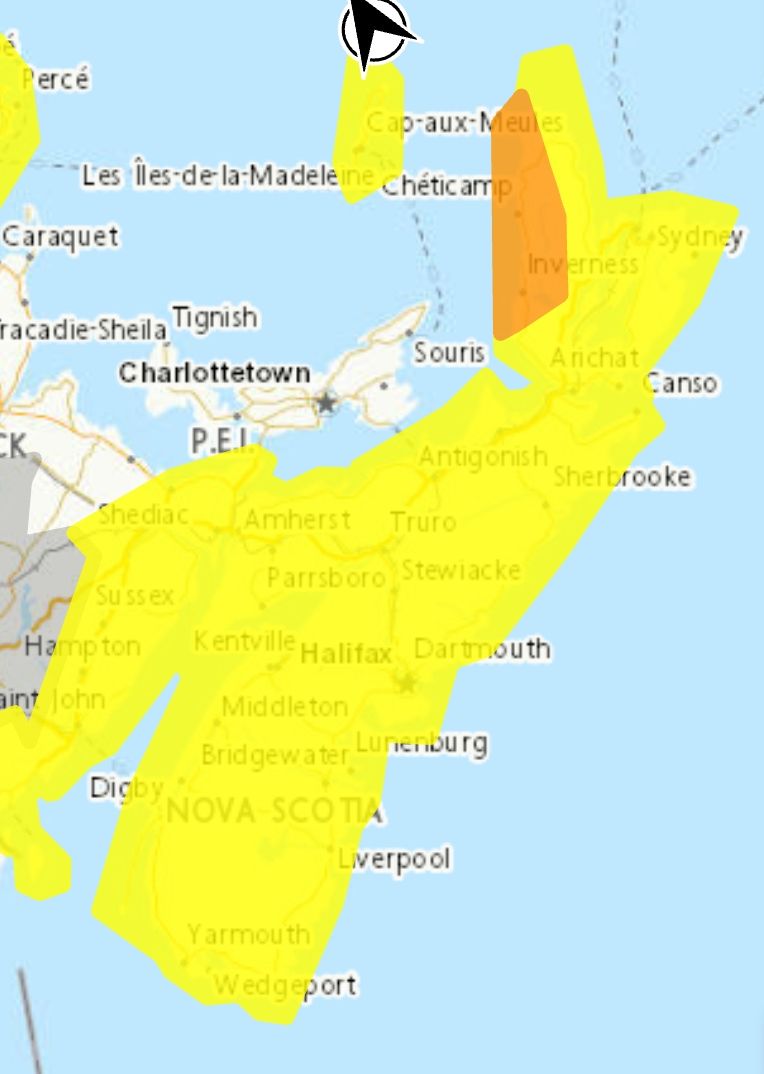 Wind and Rainfall Warnings in Effect (Yellow)