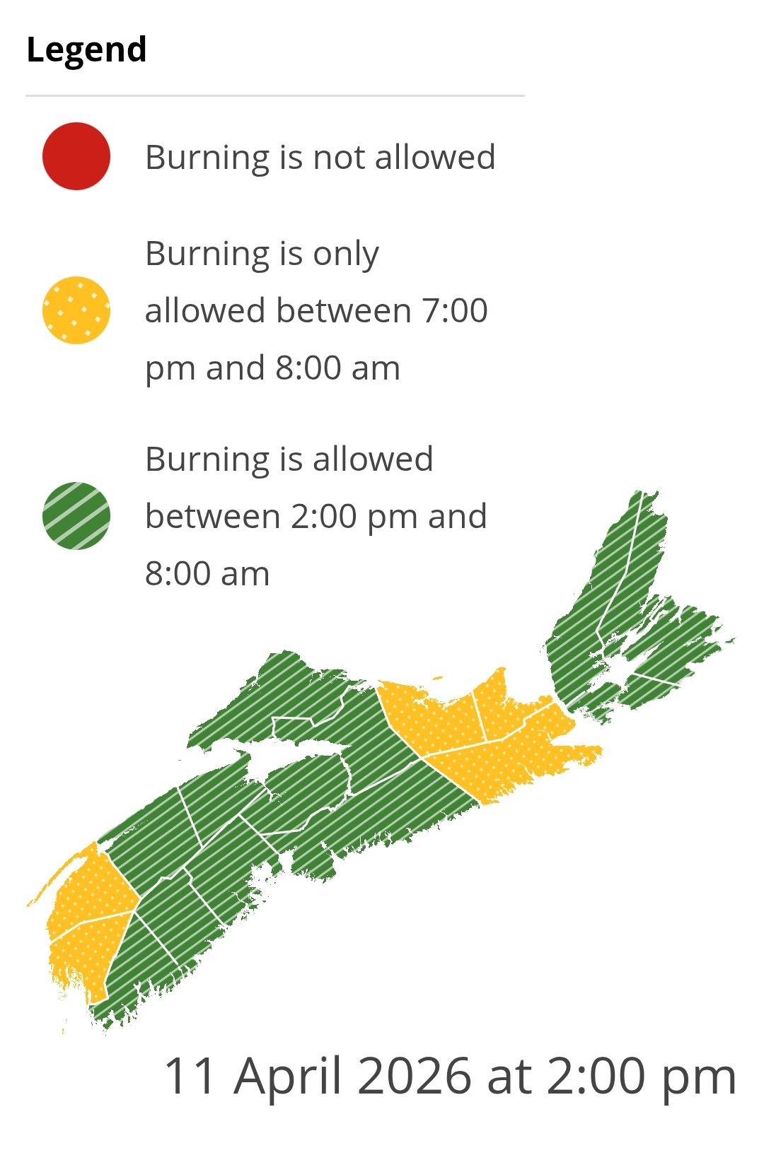 Burning restrictions are updated at 2:00 pm daily. 