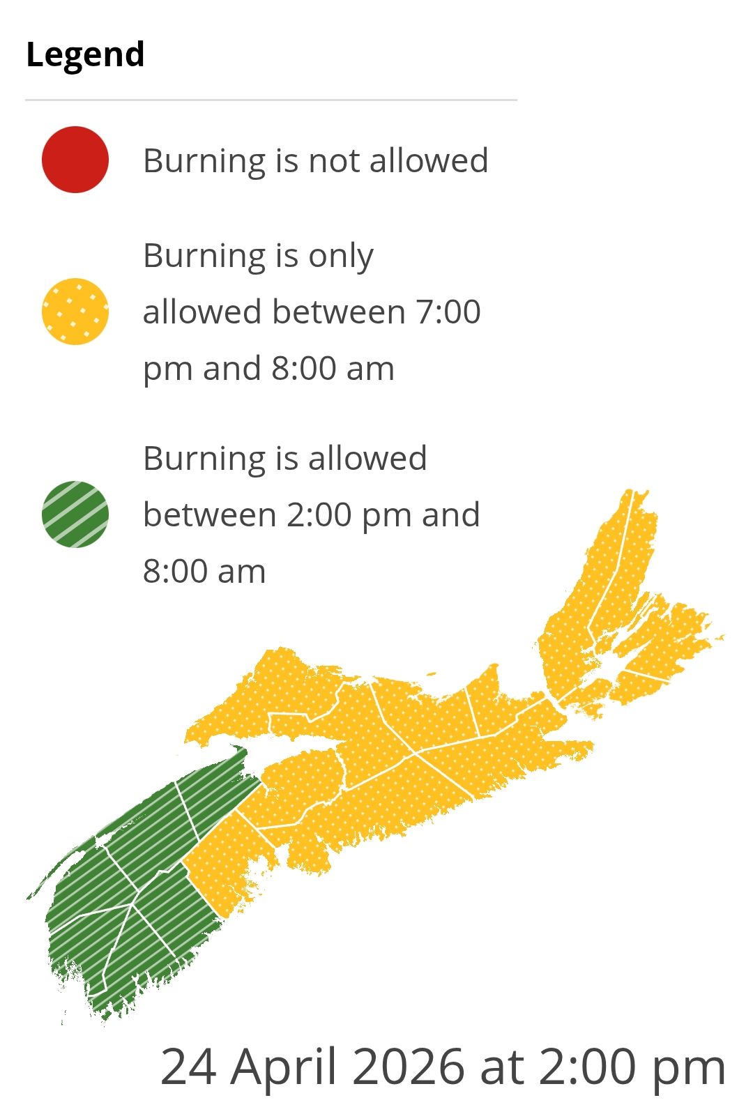 Burning restrictions are updated at 2:00 pm daily - Current Burn Map