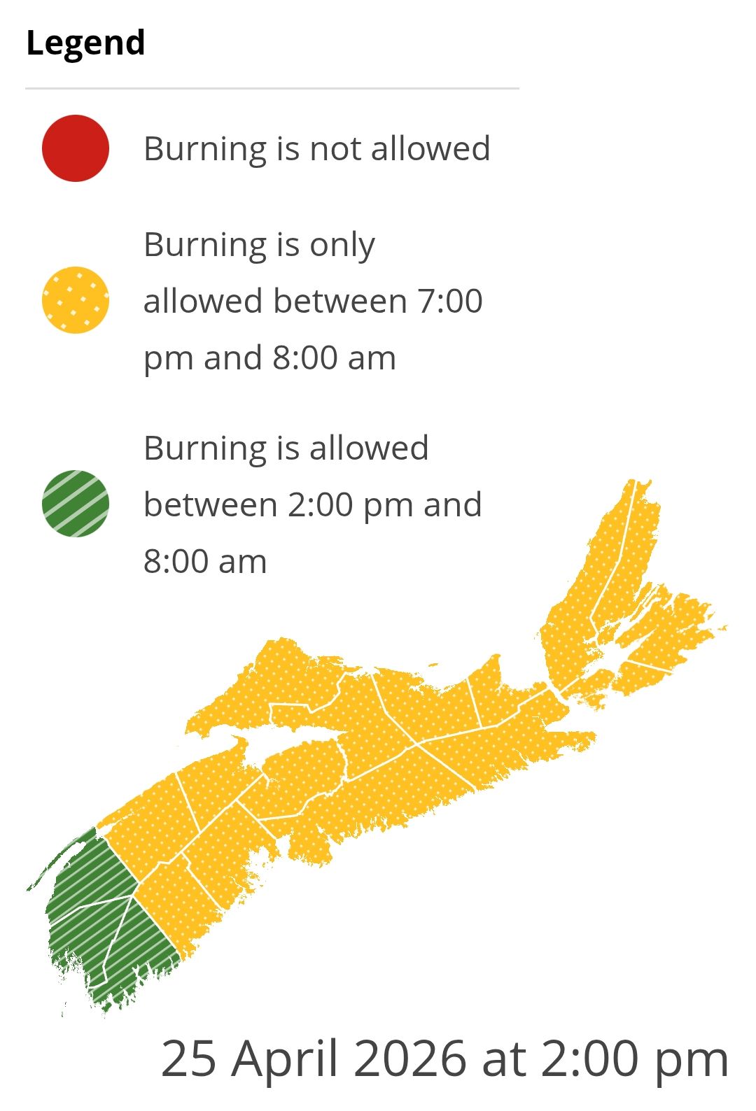Burning restrictions are updated at 2:00 pm daily - Current Burn Map