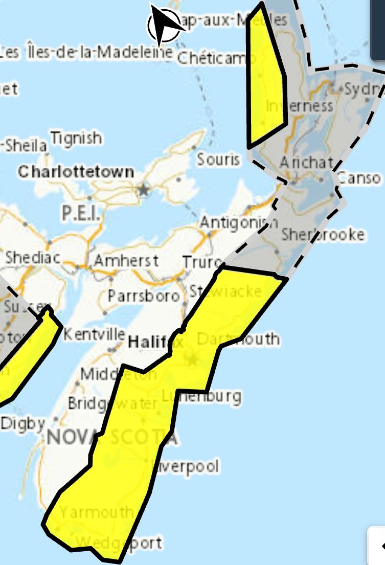 Rainfall warning in effect (Yellow)
