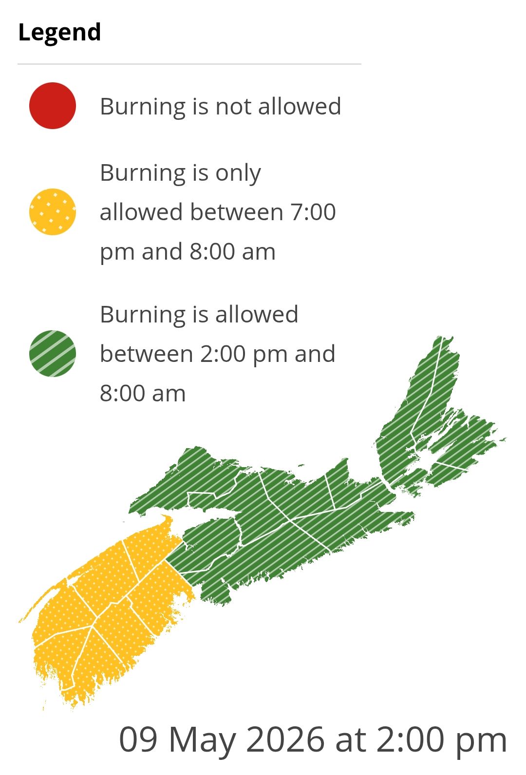 Burning restrictions are updated at 2:00 pm daily - Current Burn Map