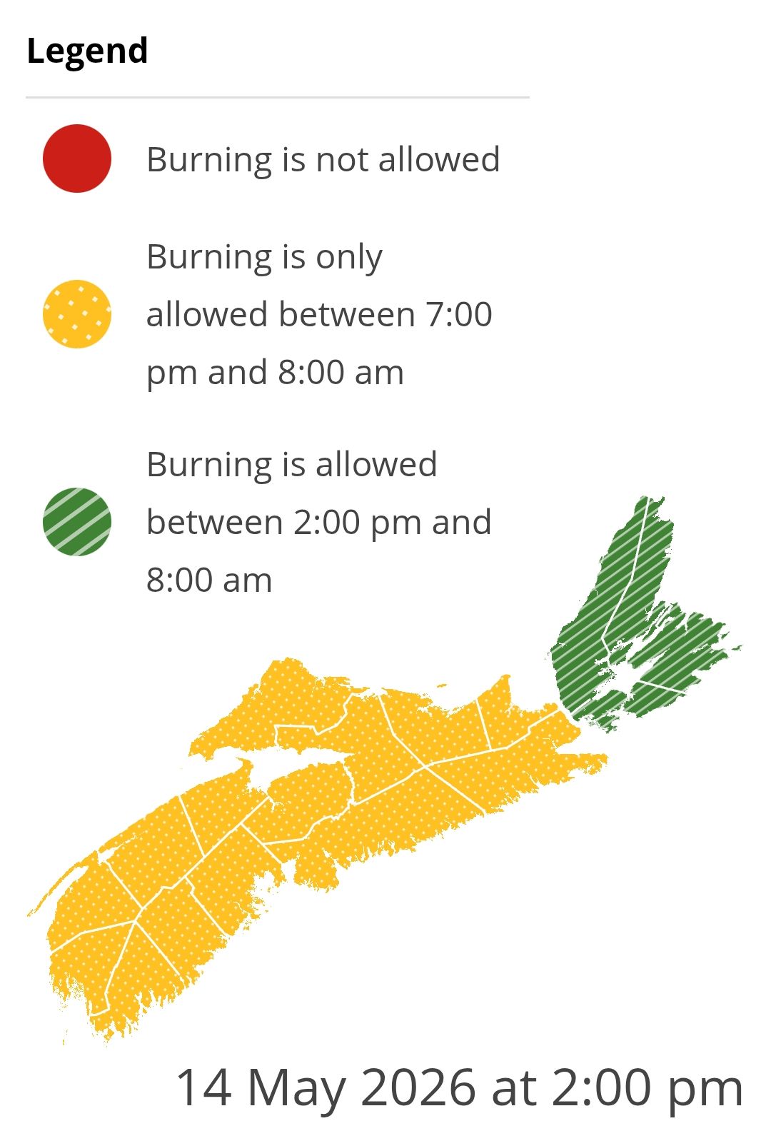 Burning restrictions are updated at 2:00 pm daily - Current Burn Map