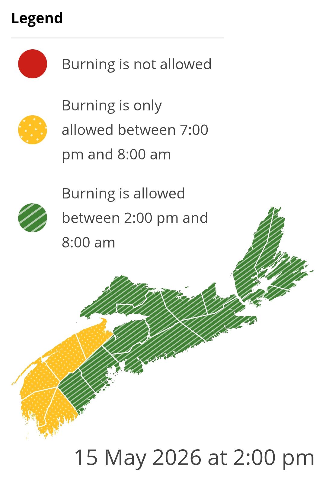 Burning restrictions are updated at 2:00 pm daily - Current Burn Map