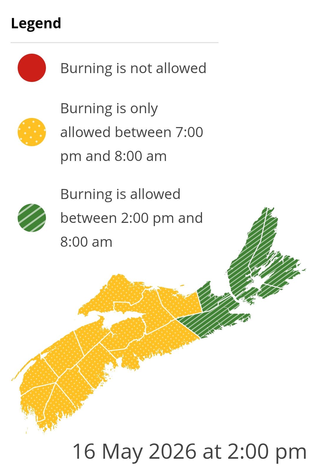 Burning restrictions are updated at 2:00 pm daily - Current Burn Map