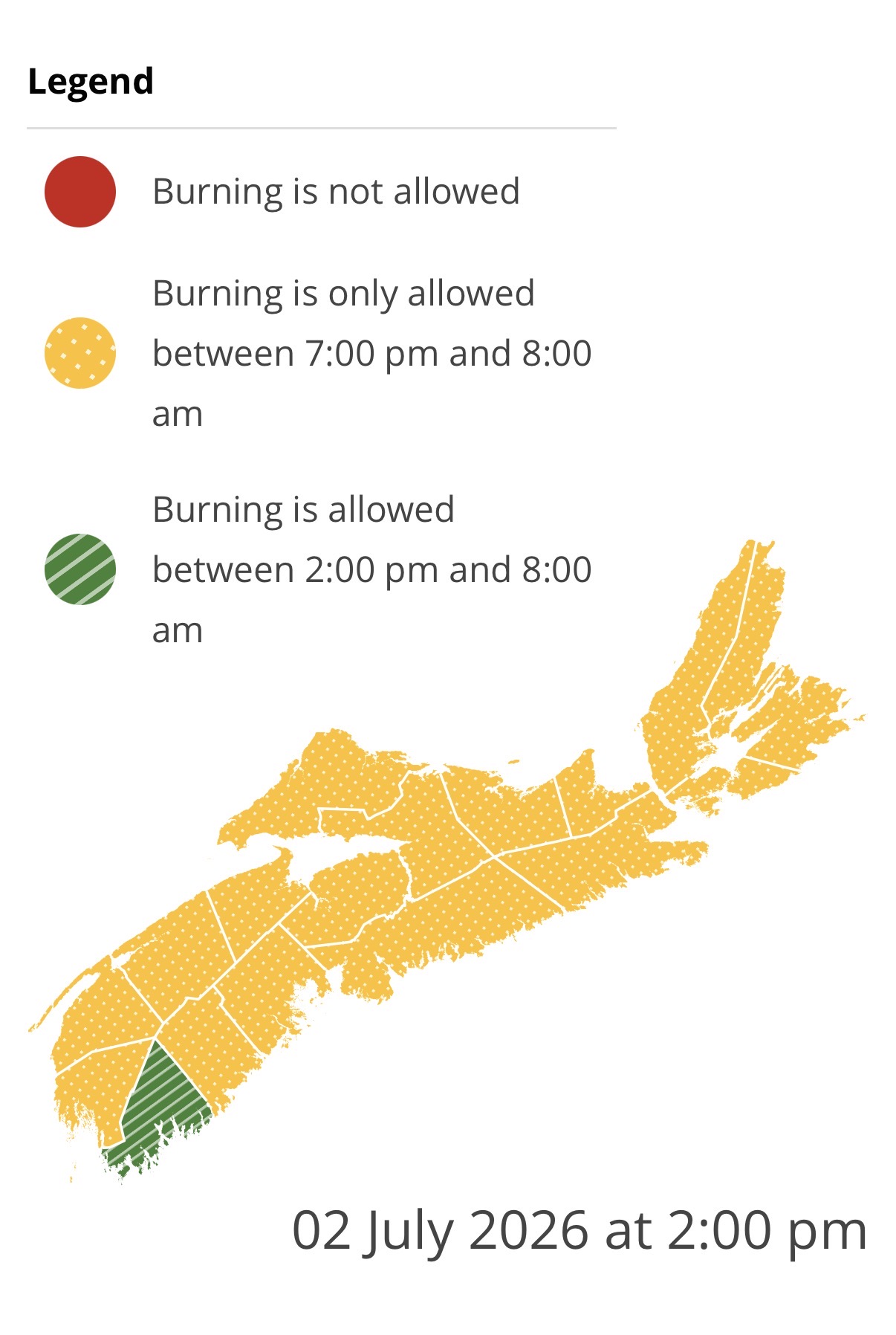 Burning restrictions are updated at 2:00 pm daily - Current Burn Map