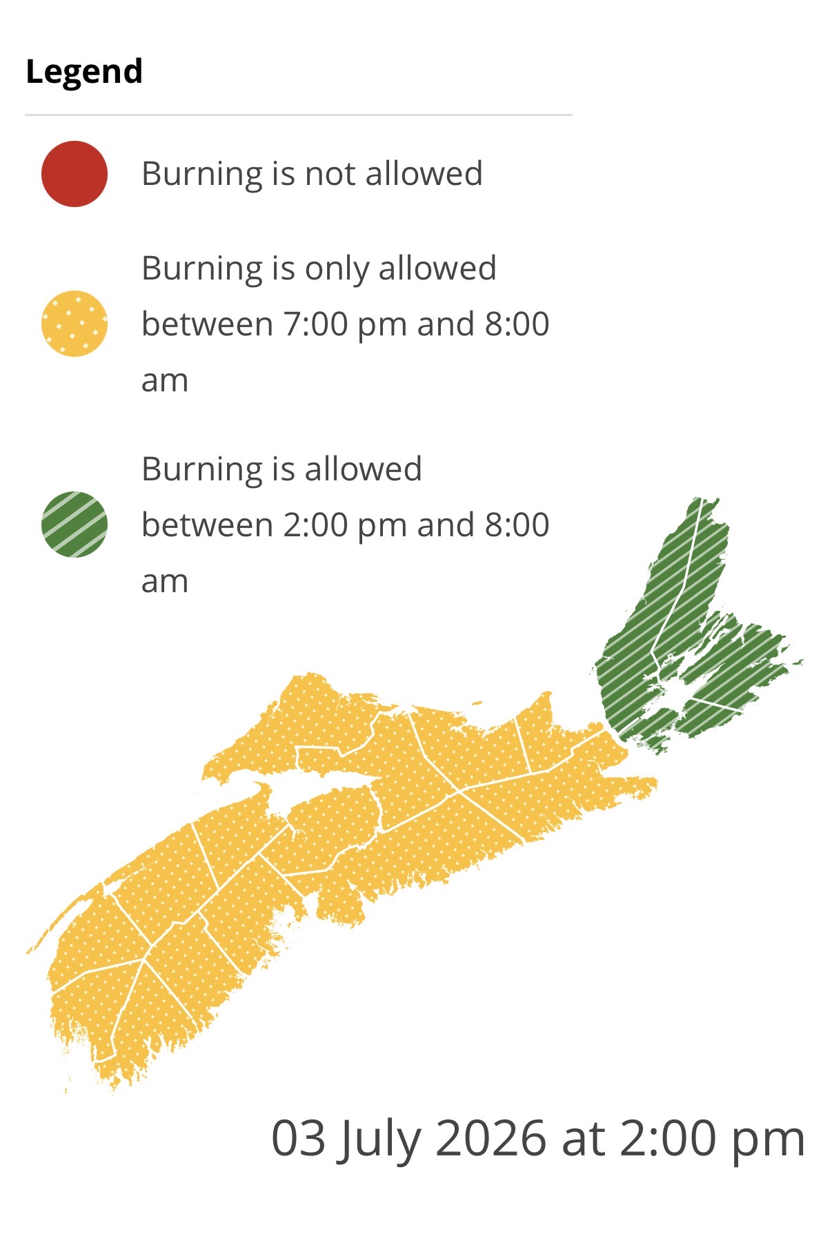 Burning restrictions are updated at 2:00 pm daily - Current Burn Map