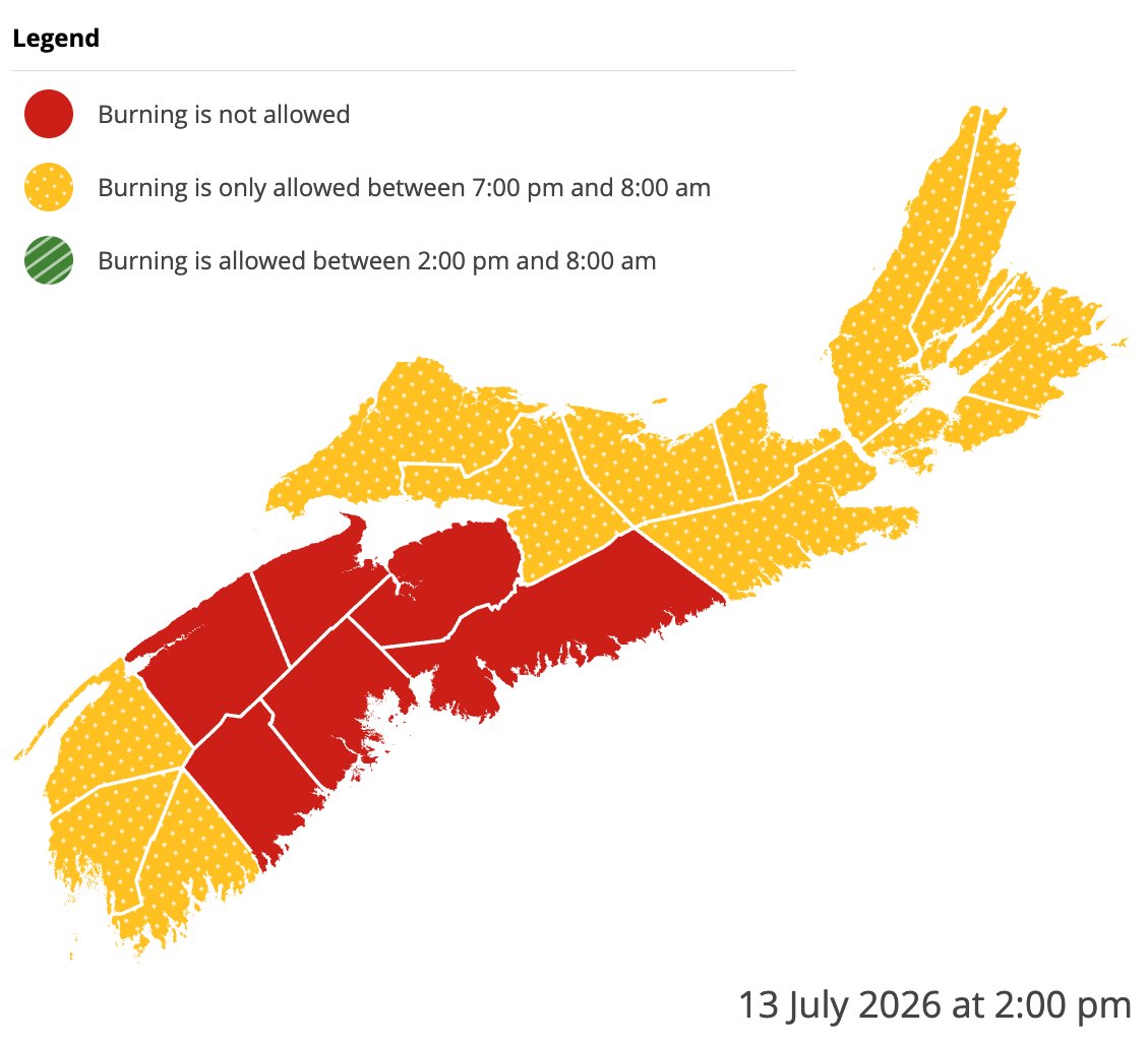 Burning restrictions are updated at 2:00 pm daily - Current Burn Map