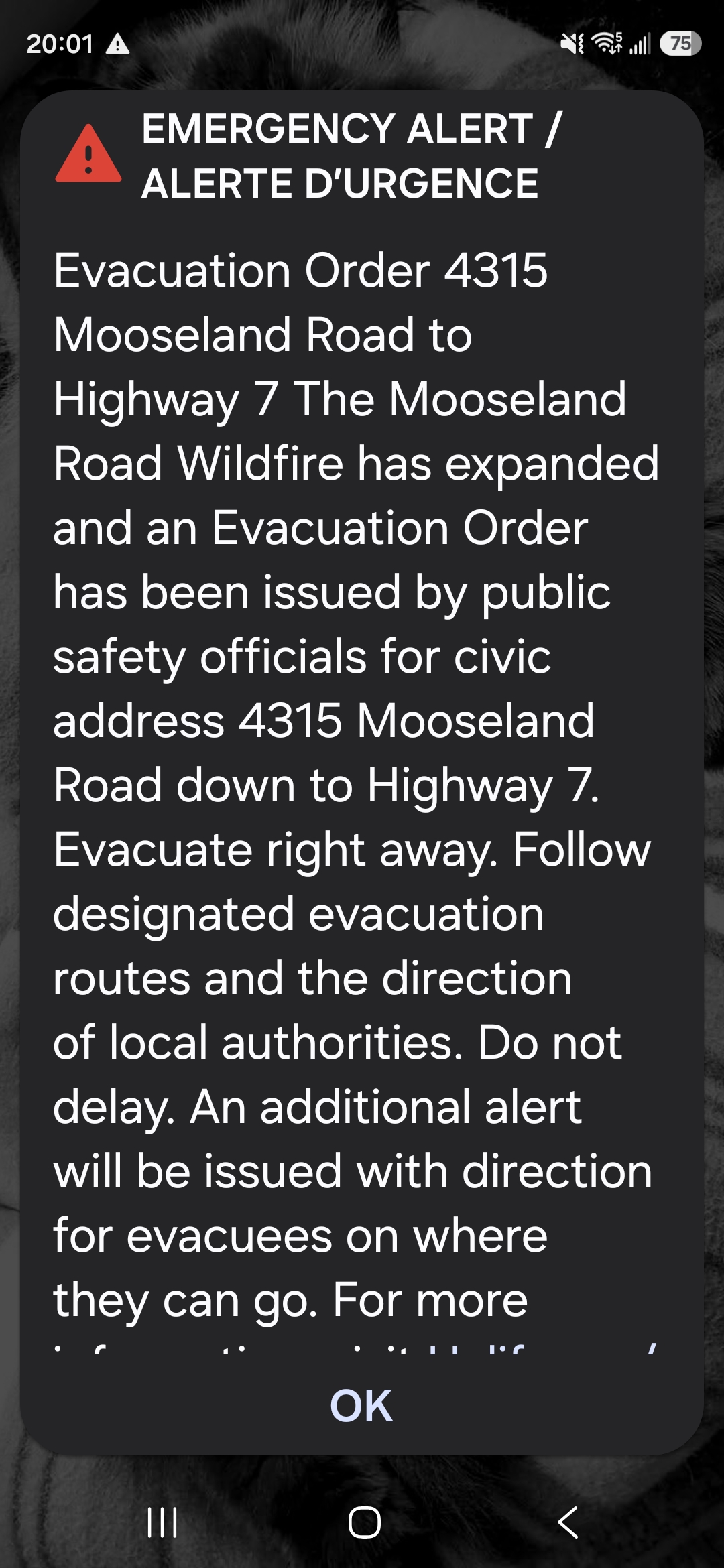 Wildfire evacuation order - Mooseland