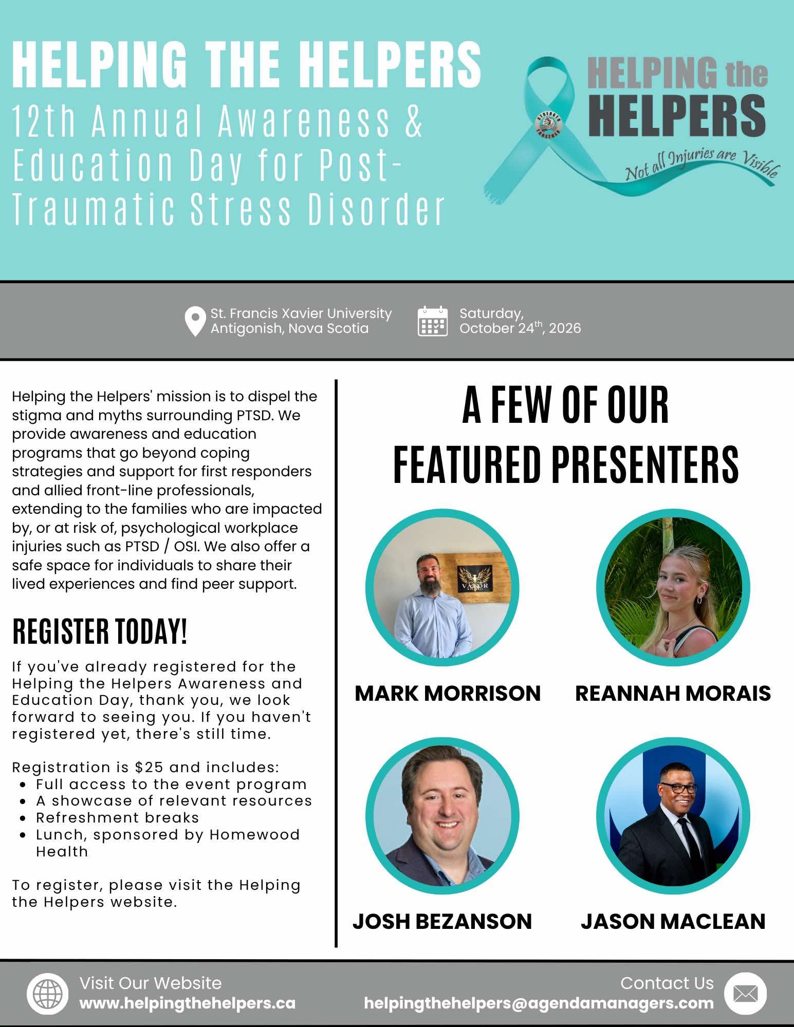 The 2026 Helping the Helpers Awareness & Education Day for Post-Traumatic Stress Disorder is taking place Saturday, October 24th